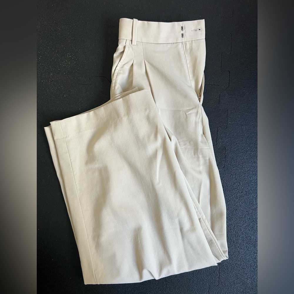 Banana Republic Siena Wide-Leg Italian Wool Pant, Stone Gray, Sz 0 HEMMED